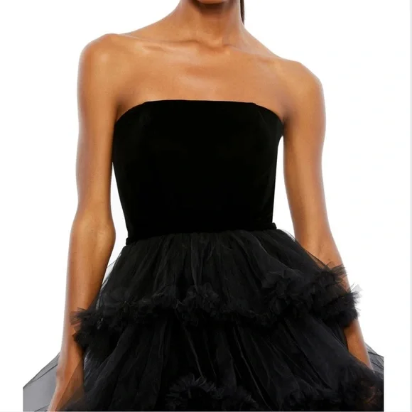 Mac Duggal Black Velvet Bustier Ruffle Ball Gown - Picture 5 of 7
